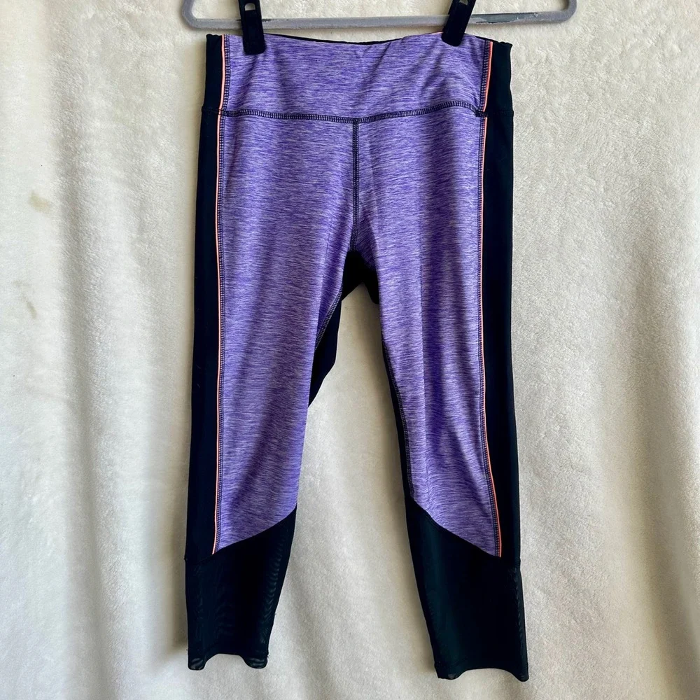 RBX Active Capri‎ Leggings Size M Purple Heathered Black Colorblock Mesh Pants